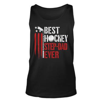 Mens Best Hockey Step Dad Ever Coach American Flag 4Th Of July Unisex Tank Top - Seseable