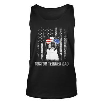 Mens Boston Terrier Dad American Flag 4Th Of July Dog Fathers Day Unisex Tank Top - Seseable
