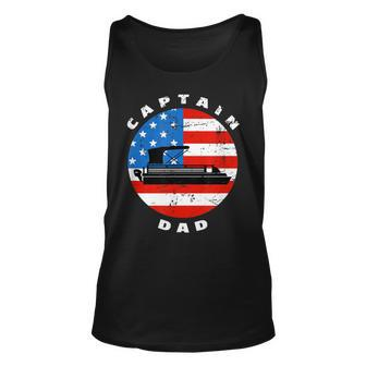 Mens Captain Dad Pontoon Boat Retro Us Flag 4Th Of July Boating Unisex Tank Top - Seseable