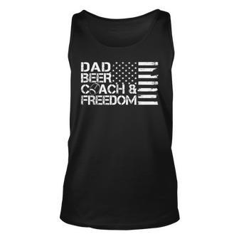 Mens Dad Beer Coach & Freedom Football Us Flag 4Th Of July Unisex Tank Top - Seseable