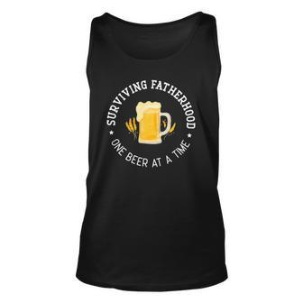 Mens Fathers Day - Surviving Fatherhood One Beer At A Time Unisex Tank Top | Mazezy