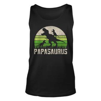 Mens Funny Grandpa Papasaurus Dinosaur 2 Kids Fathers Day Unisex Tank Top - Seseable
