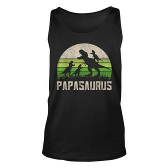 Mens Funny Grandpa Papasaurus Dinosaur 3 Kids Fathers Day Unisex Tank Top - Seseable
