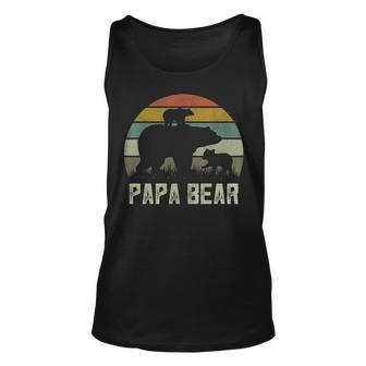 Mens Funny Papa Bear Cub 2 Kids Fathers Day Grandpa Unisex Tank Top - Seseable