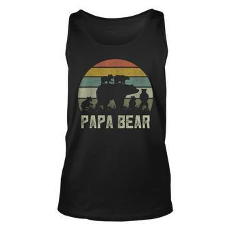 Mens Funny Papa Bear Cub 5 Kids Fathers Day Grandpa Unisex Tank Top - Seseable