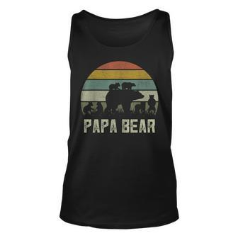 Mens Funny Papa Bear Cub 6 Kids Fathers Day Grandpa Unisex Tank Top - Seseable