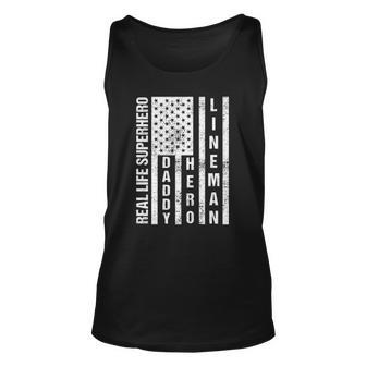 Mens Husband Daddy Hero Lineman Fathers Day Gift Unisex Tank Top | Mazezy