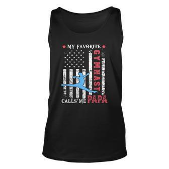 Mens My Favorite Gymnast Calls Me Papa Usa Flag Fathers Day Unisex Tank Top | Mazezy