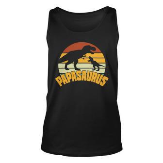 Mens Papasaurus Rex Funny Cute Dinosaur Fathers Day Unisex Tank Top - Monsterry