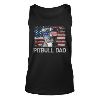 Mens Pitbull Dad American Flag 4Th Of July Patriotic Dog Lover Unisex Tank Top - Seseable