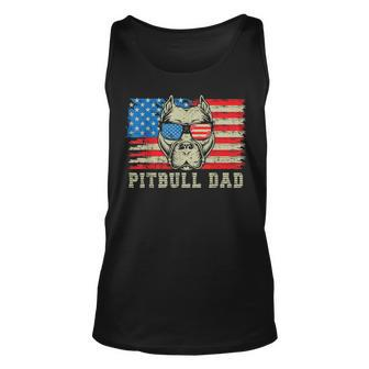 Mens Pitbull Dad American Pit Bull Dog Us Flag 4Th Of July Unisex Tank Top - Seseable