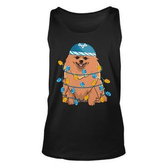 Mens Pomeranian Pet Light Hanukkah Dreidel Happy Chanukkah Outfit T-Shirt Unisex Tank Top - Seseable