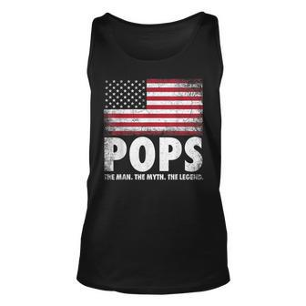 Mens Pops The Man Myth Legend Fathers Day 4Th Of July Grandpa Unisex Tank Top - Seseable