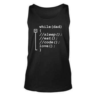Mens Programmer Dad Sleep Eat Code Funny Fathers Day Unisex Tank Top | Mazezy