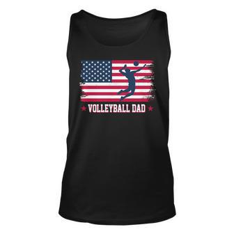 Mens Proud Volleyball Dad American Flag 4Th Of July Freedom Unisex Tank Top - Seseable