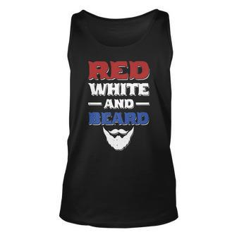 Mens Red White And Beard Funny 4Th Of July Bearded Dad Husband Unisex Tank Top - Seseable