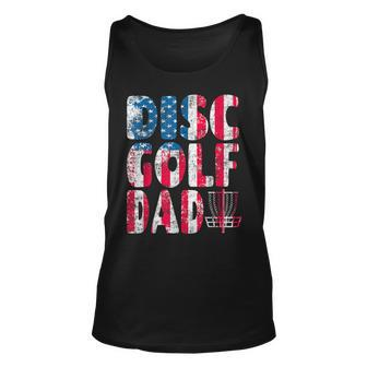 Mens Retro Disc Golf Dad American Flag 4Th Of July Fathers Day Unisex Tank Top - Seseable
