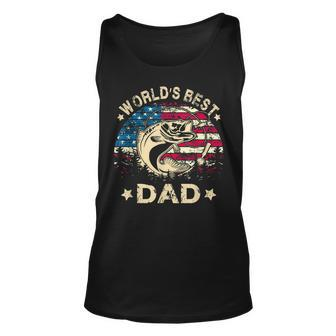 Mens Worlds Best Fishing Dad T 4Th Of July American Flag Unisex Tank Top - Seseable