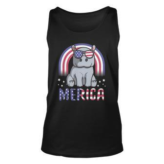 Merica Hippopotamus American Flag 4Th Of July Hippo Unisex Tank Top | Mazezy