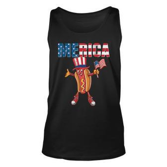 Merica Hot Dog 4Th Of July Dad Gift American Flag And Hotdog Unisex Tank Top - Seseable