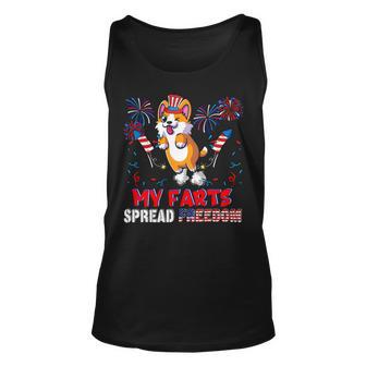 My Farts Spread Freedom Funny American Flag Corgi Fireworks Unisex Tank Top - Monsterry UK