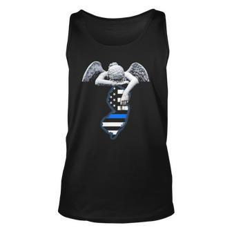 New Jersey Thin Blue Line Flag And Angel For Law Enforcement Tank Top | Mazezy