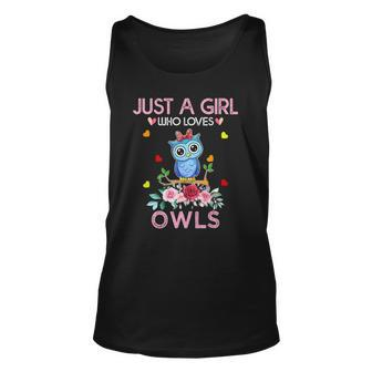Owl Tee For Women Girls Kids Just A Girl Who Loves Owls Tank Top | Mazezy