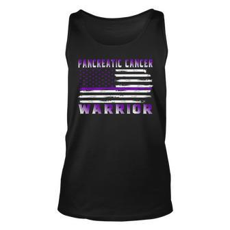 Pancreatic Cancer Warrior Usa Flag United States Flag Purple Ribbon Pancreatic Cancer Pancreatic Cancer Awareness Unisex Tank Top - Monsterry