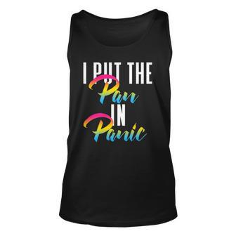 Pansexual Pride Flag Colors I Put The Pan In Panic Funny Unisex Tank Top | Mazezy