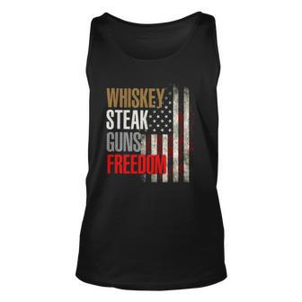Patriotic American Flag Whiskey Steak Guns And Freedom Unisex Tank Top | Mazezy