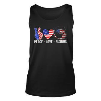 Peace Love Fishing America 4Th July Patriotic Heart Sign Unisex Tank Top - Seseable