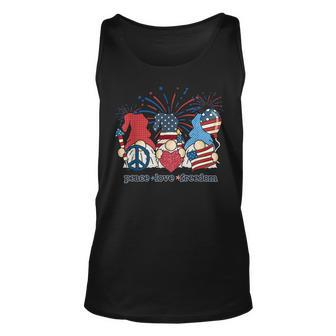 Peace Love Freedom Fireworks Gnomes 4Th Of July America Unisex Tank Top - Seseable