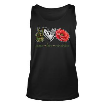 Peace Love Remember Red Poppy Flower Soldier Veteran Day T-Shirt Unisex Tank Top - Monsterry