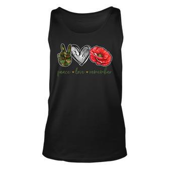 Peace Love Remember Red Poppy Flower Soldier Veteran Day V2 Unisex Tank Top - Thegiftio