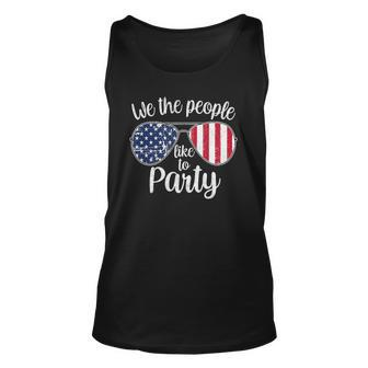 Womens We The People Like To Party American Flag Sunglasses Vintage Tank Top | Mazezy