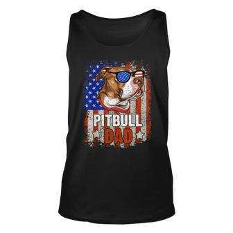 Pitbull Dad 4Th Of July American Flag Glasses Dog Men Boy Unisex Tank Top - Seseable