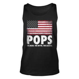 Pops The Man Myth Legend Fathers Day 4Th Of July Grandpa Unisex Tank Top - Seseable