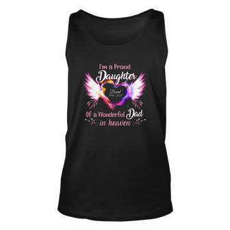 Im A Proud Daughter Of A Wonderful Dad In Heaven David 1986 2021 Angel Wings Heart Tank Top | Mazezy