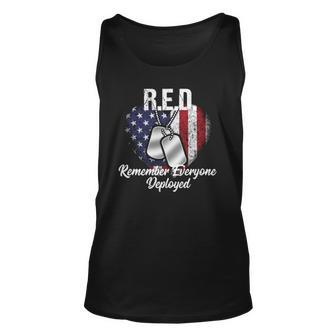 Red Remember Everyone Deployed Military Unisex Tank Top | Mazezy