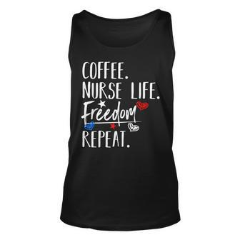 Red White And Blue 4Th Of July Nurse Coffee And Freedom Unisex Tank Top - Seseable