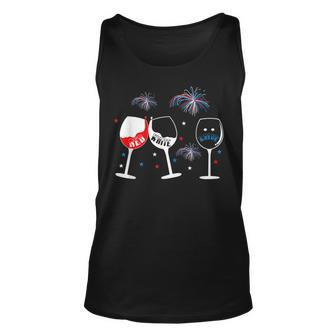 Red White And Blue Funny Wine Glass For 4Th Of July Unisex Tank Top - Seseable