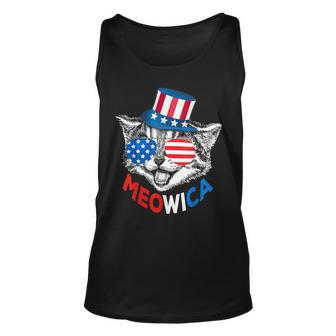Red White Blue Patriotic Cat 4Th July Meowica American Flag Unisex Tank Top - Seseable