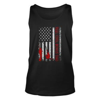 Reel Cool Bonus Dad American Flag Fishing Fathers Day Unisex Tank Top | Mazezy
