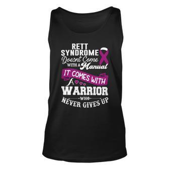 Rett Syndrome Doesnt Come With A Manual It Comes With A Warrior Who Never Gives Up Purple Ribbon Rett Syndrome Rett Syndrome Awareness Unisex Tank Top | Favorety