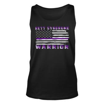Rett Syndrome Warrior Usa Flag United States Flag Purple Ribbon Rett Syndrome Rett Syndrome Awareness Unisex Tank Top - Monsterry CA
