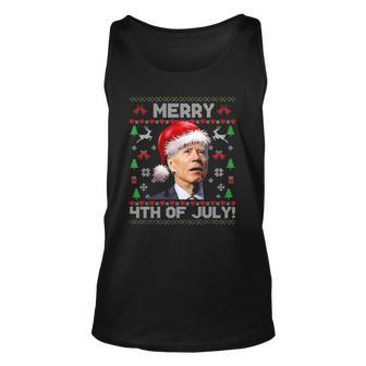 Santa Joe Biden Merry 4Th Of July Ugly Christmas Unisex Tank Top | Mazezy AU