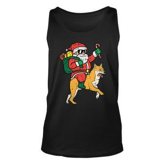 Santa Riding Shiba Inu Doge Akita Christmas Pjs Xmas Pajamas T-Shirt Unisex Tank Top - Seseable