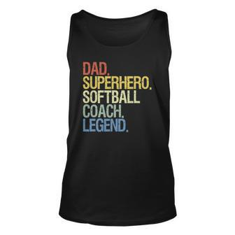 Softball Coach Dad Superhero Legend Fathers Day Unisex Tank Top | Mazezy