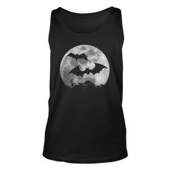 Spooky Bats Halloween Full Moon Bat Silhouette Unisex Tank Top | Mazezy