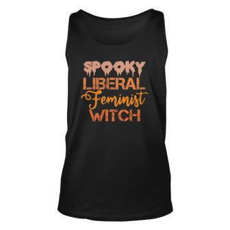 Spooky Liberal Feminist Witch Feminist Messy Bun Halloween Unisex Tank Top | Mazezy
